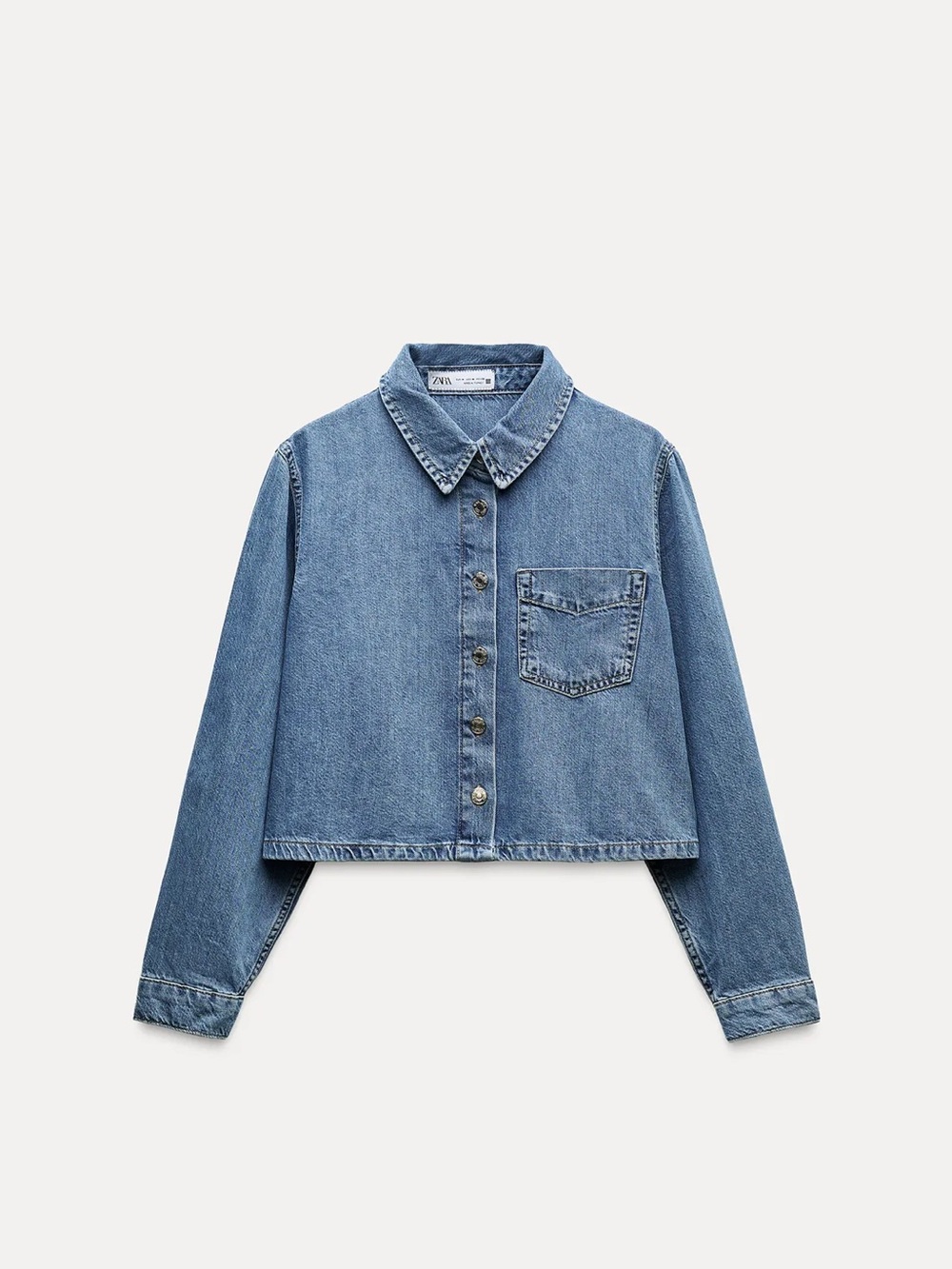 Zara Light Blue Cropped Denim Button-Up Jacket